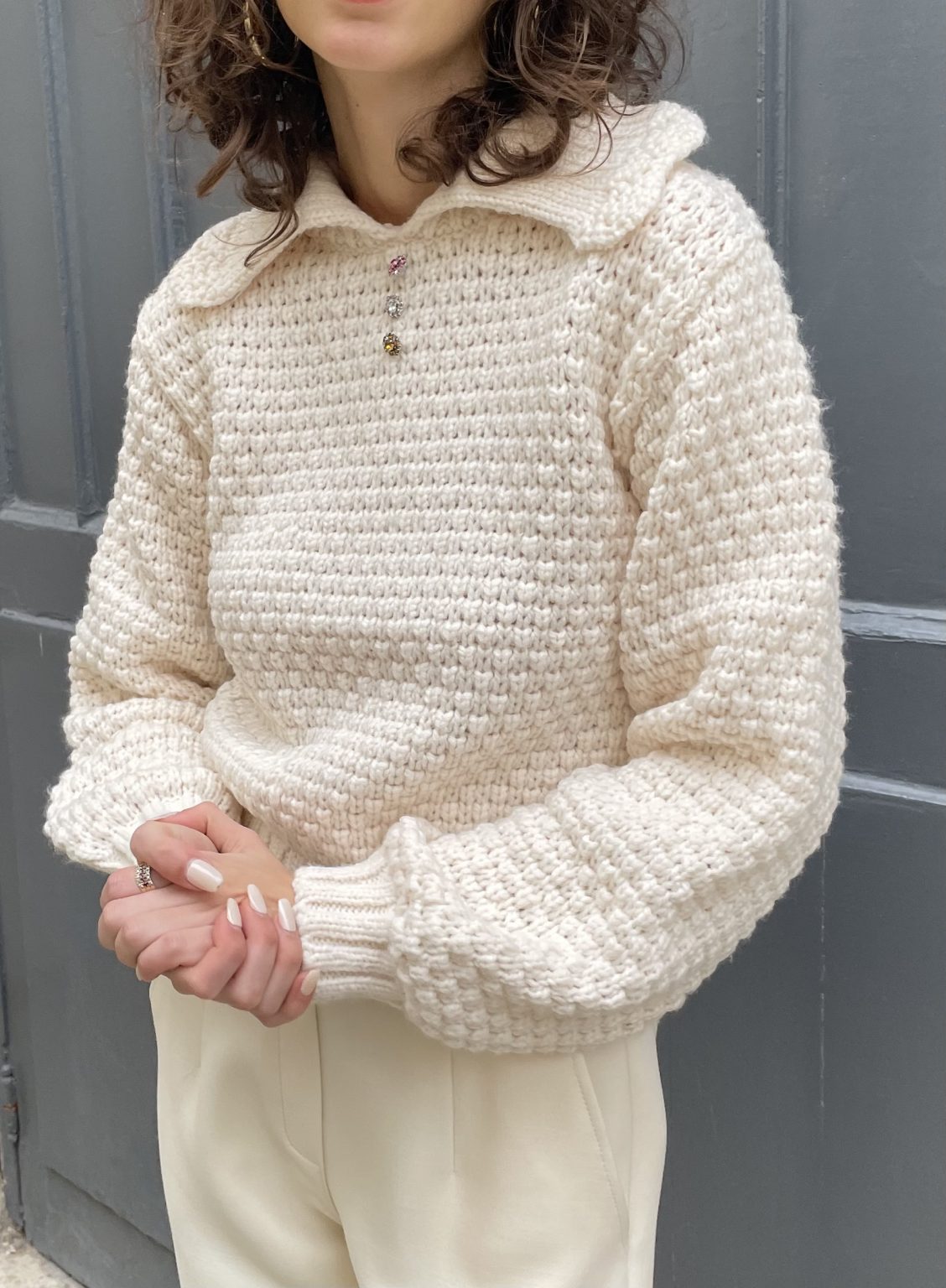 BiBi Texture Detail Contrast Drop Shoulder Sweater
